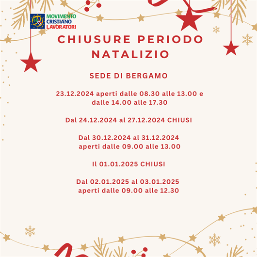 COMUNICAZIONE CHIUSURE FESTIVE