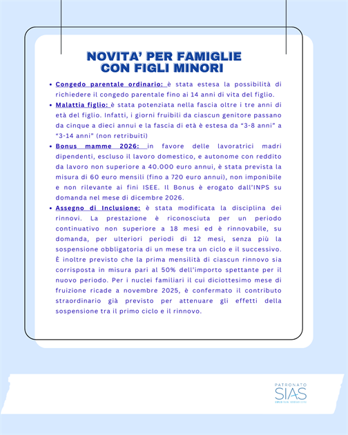 CONGEDI PARENTALI : NOVITA&rsquo; 2026